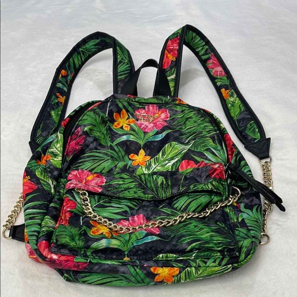 VICTORIAS SECRET FLORAL Print Backpack with Chain Detail